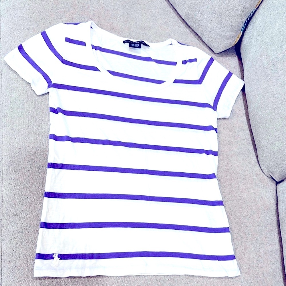 Ralph Lauren Ladies Small White and Purple Fitted Short Sleeve T-Shirt